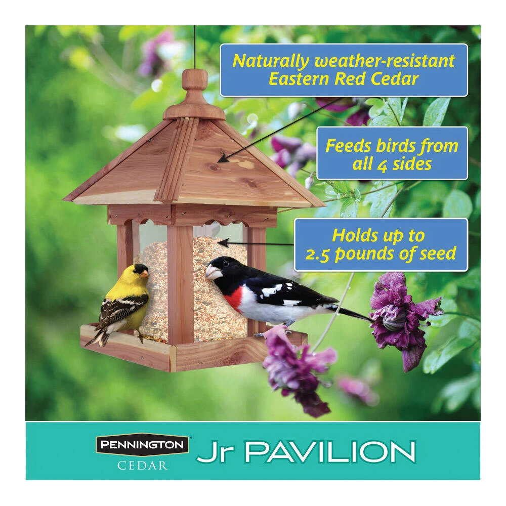 Pennington Cedar Junior Pavilion Bird Feeder Red, Brown, 9.5X9.9X13.5-Inch - Image 3
