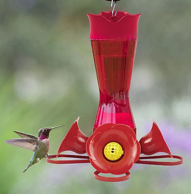 8-Ounce Red Glass Pinch-Waist Hummingbird Feeder - Image 2