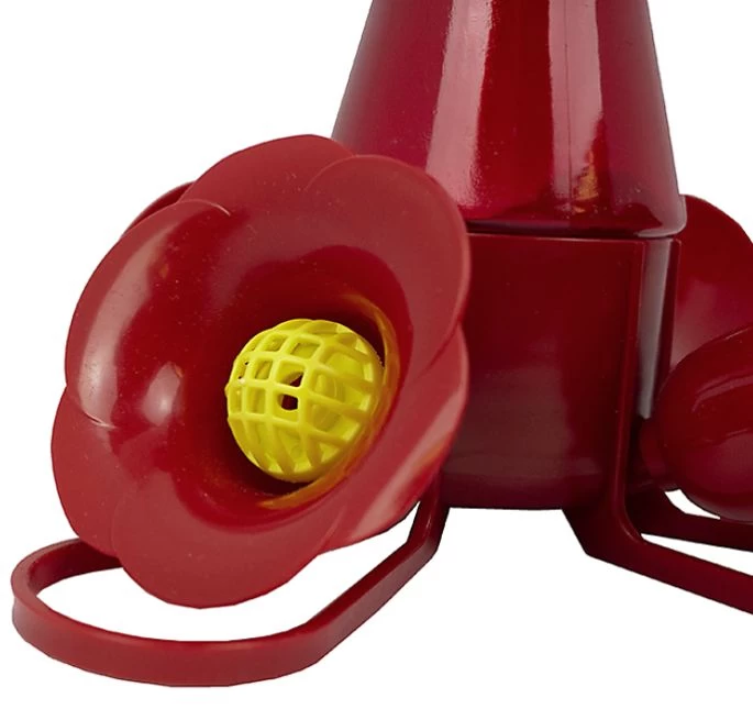 8-Ounce Red Glass Pinch-Waist Hummingbird Feeder - Image 4