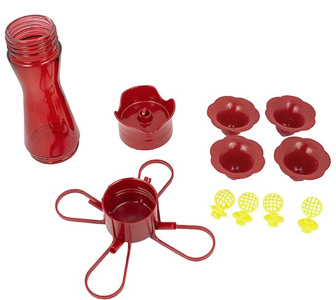 8-Ounce Red Glass Pinch-Waist Hummingbird Feeder