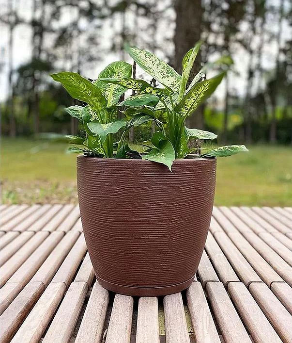 12.6-Inch Brown Stone Effect Resin Amsterdan Planter