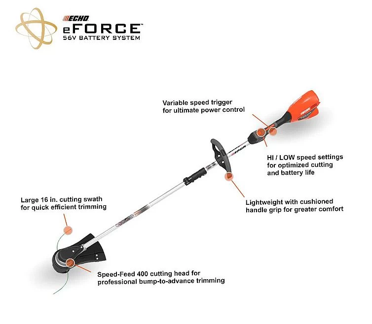 Echo Eforce 56-Volt 16-Inch Cordless Battery String Trimmer With 2.5Ah Battery And Charger