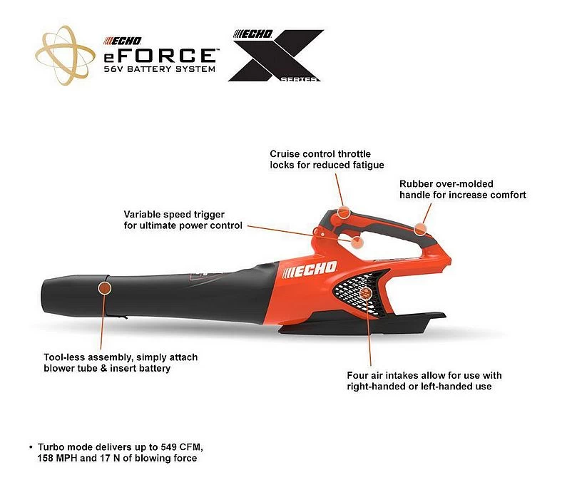 Echo Eforce 56-Volt Combo 16-Inch Cordless Battery String Trimmer And Cordless Battery Handheld Blower With 2.5Ah Battery And Charger