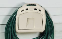 Tan Poly Premium Wall Mount Hose Hanger With Storage Bin