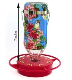16-Ounce Blue Sky Glass Hanging Hummingbird Feeder