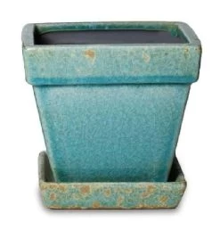 7-Inch Square Antique Aqua Ceramic Caspian Pot